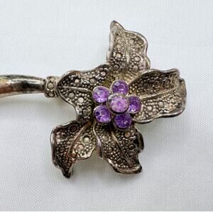 Art Deco Marcasite & Amethyst Glass Floral Jabot Pin Brooch c. 1930s